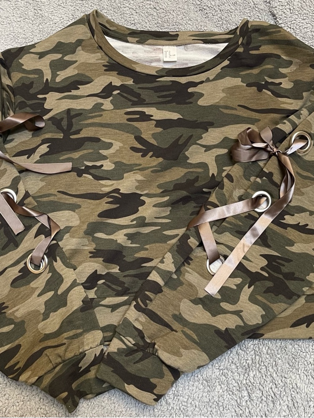 Camo Lace-Up Sleeve Kids Top - Olive Green